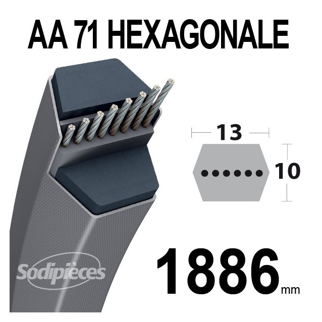 Courroie AA71 Héxagonale. 13 mm x 1886 mm.