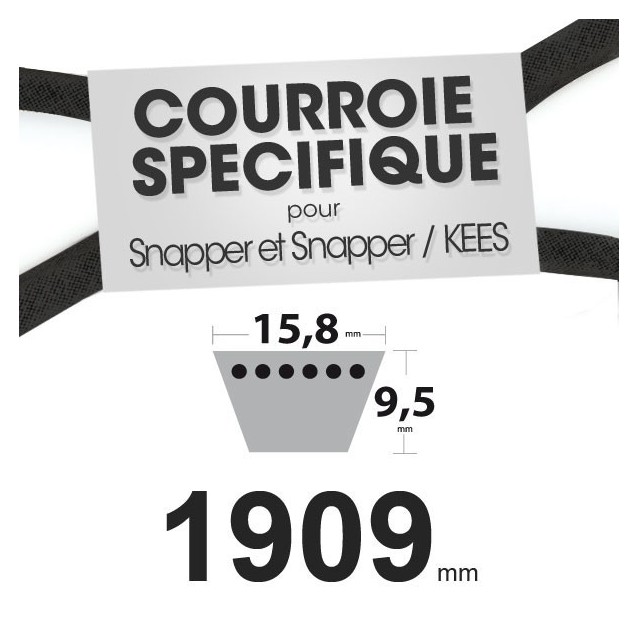 Courroie spécifique Snapper 44637, 28619 . 15,8 mm x 1909 mm.