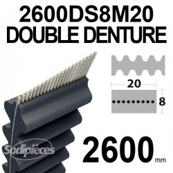 Courroie 2600DS8M20 Double denture. 20 mm x 2600 mm.