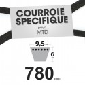 Courroie tondeuse spécifique MTD 754-0637. 9,5 mm x 780 mm.