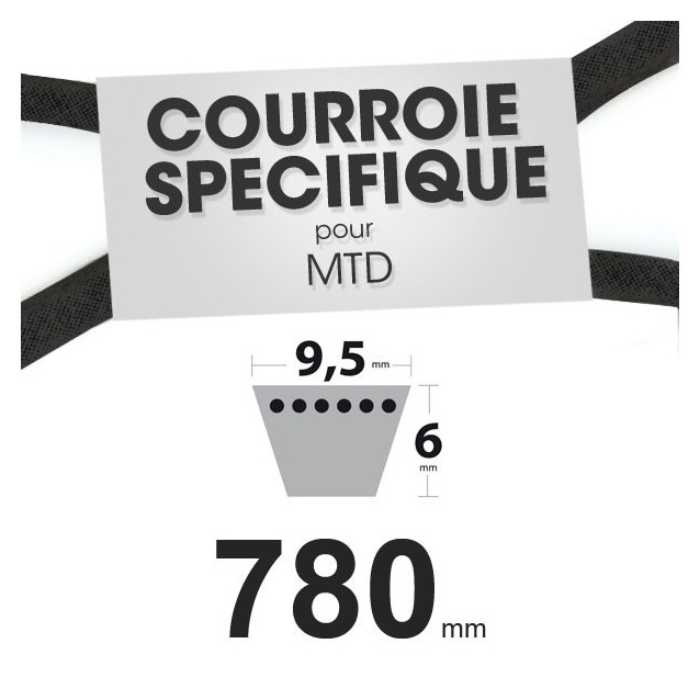 Courroie spécifique MTD 754-0637. 9,5 mm x 780 mm.