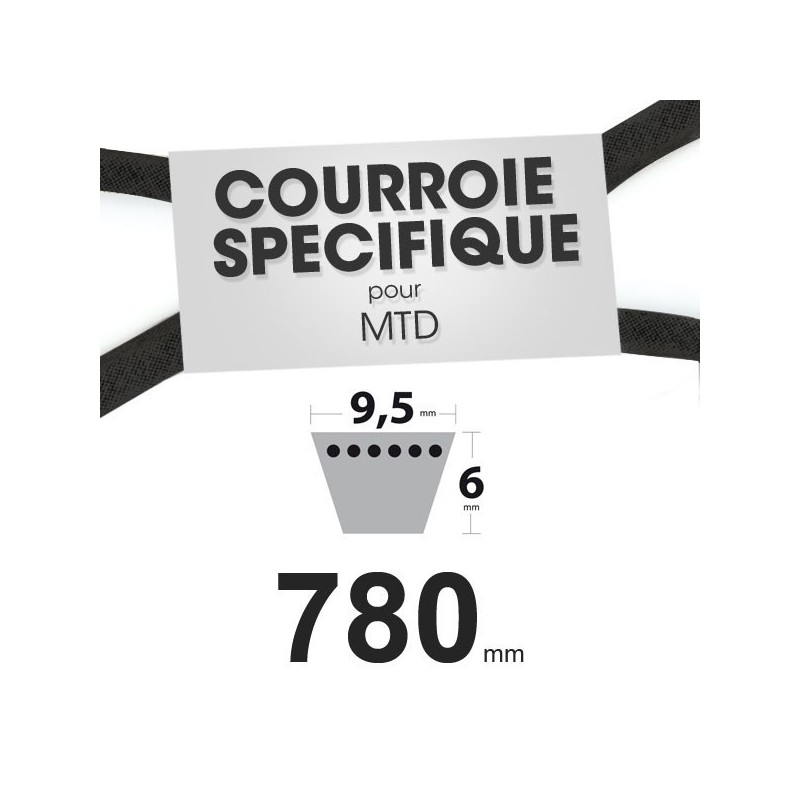 Courroie spécifique MTD 754-0637. 9,5 mm x 780 mm.