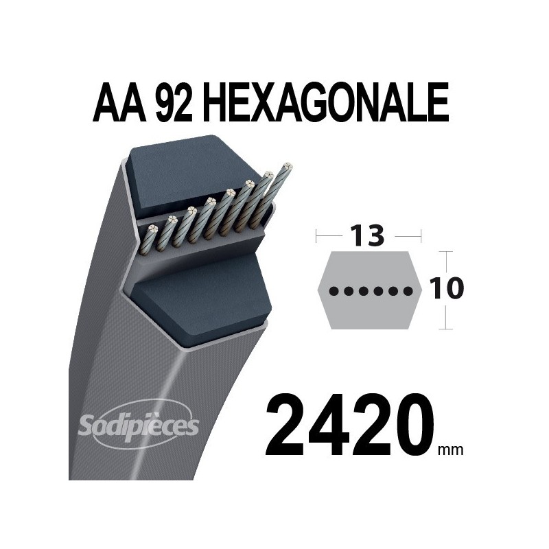 Courroie AA92 Héxagonale. 13 mm x 2420 mm.
