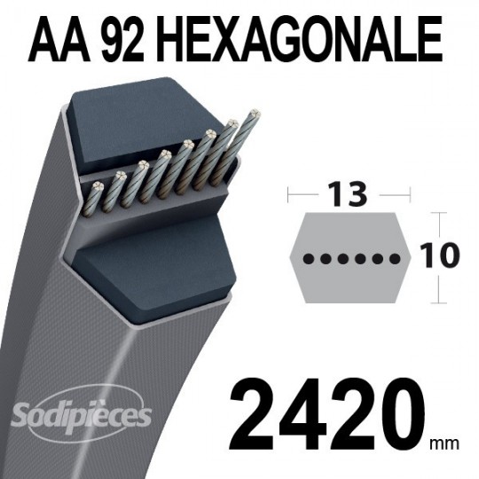 Courroie AA92 Héxagonale. 13 mm x 2420 mm.