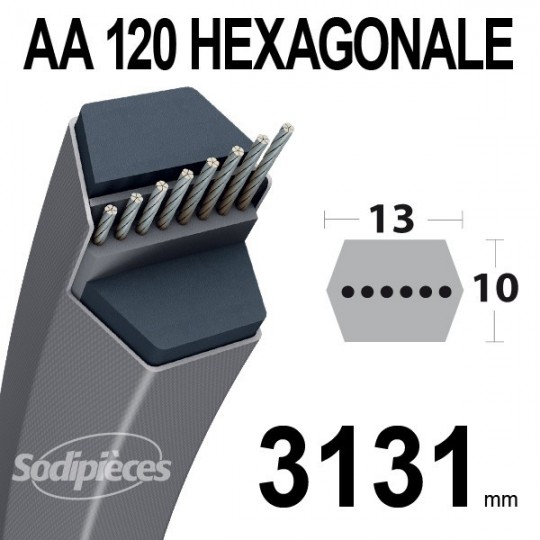 Courroie AA120 Héxagonale. 13 mm x 3131 mm.