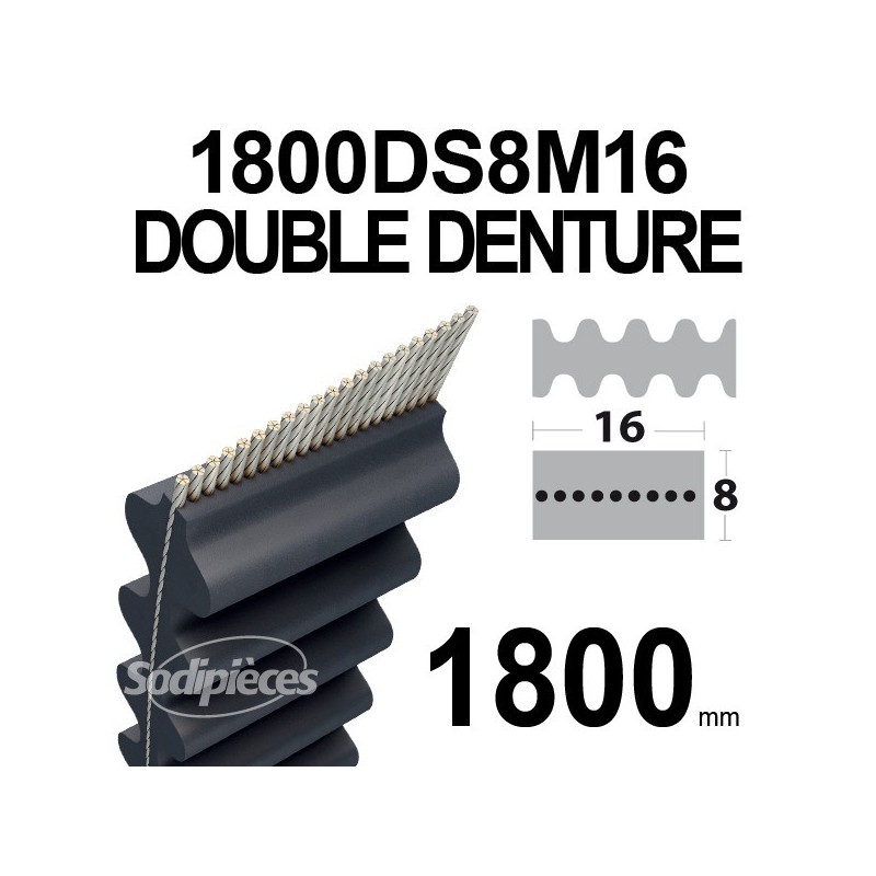 Courroie 1800DS8M16 Double denture. 16 mm x 1800 mm.
