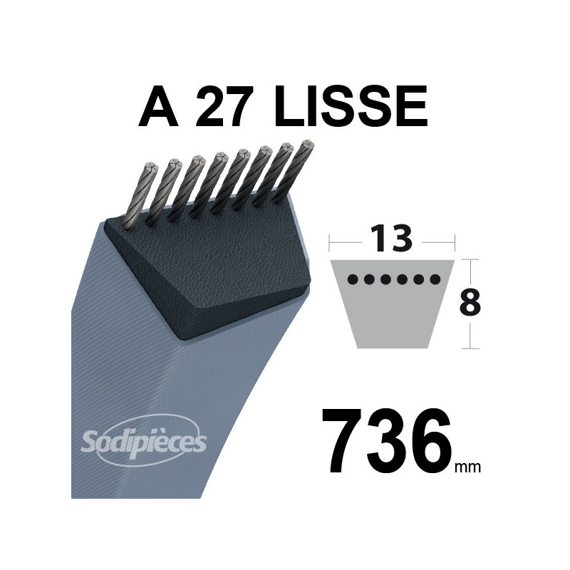 Courroie A27 Trapézoïdale. 13 mm x 736 mm.