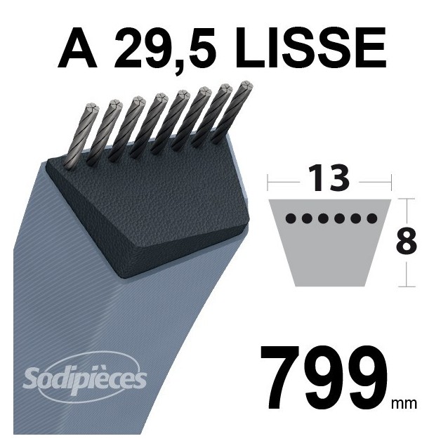 Courroie A29,5 Trapézoïdale. 13 mm x 799 mm.