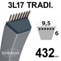 Courroie 3L170 Traditionnelle Trapézoïdale. 9,5 mm x 432 mm.