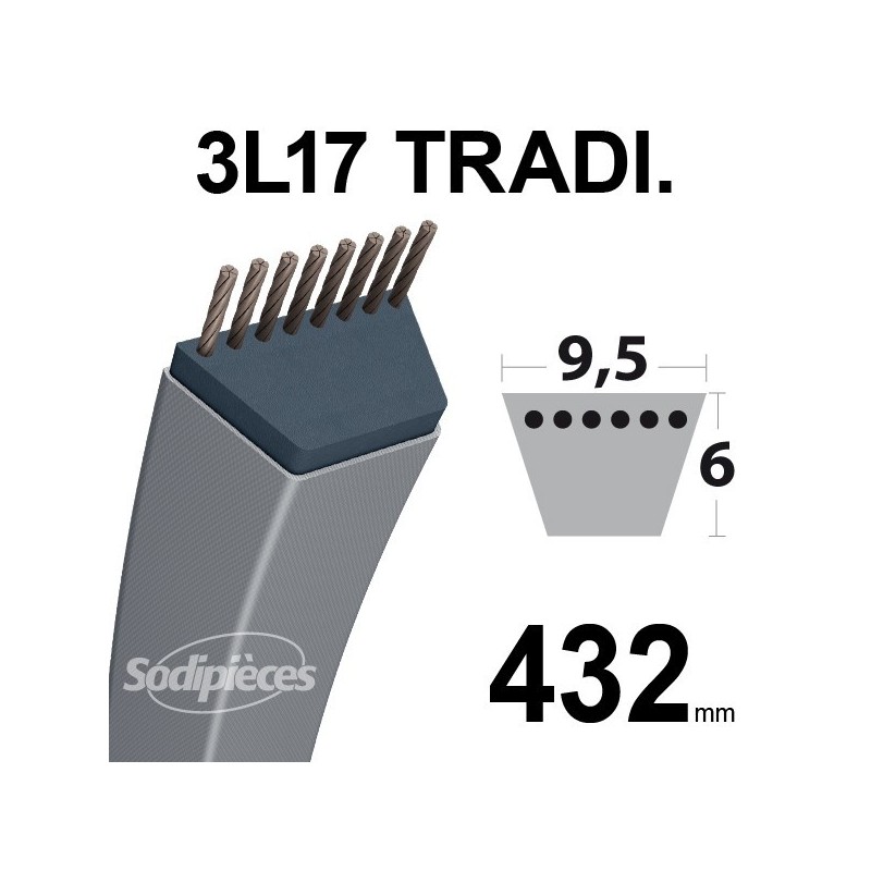 Courroie 3L170 Traditionnelle Trapézoïdale. 9,5 mm x 432 mm.