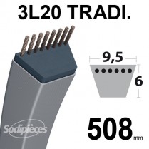 Courroie 3L200 Traditionnelle Trapézoïdale. 9,5 mm x 508 mm.