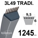 Courroie tondeuse 3L490 Traditionnelle Trapézoïdale. 9,5 mm x 1245 mm.