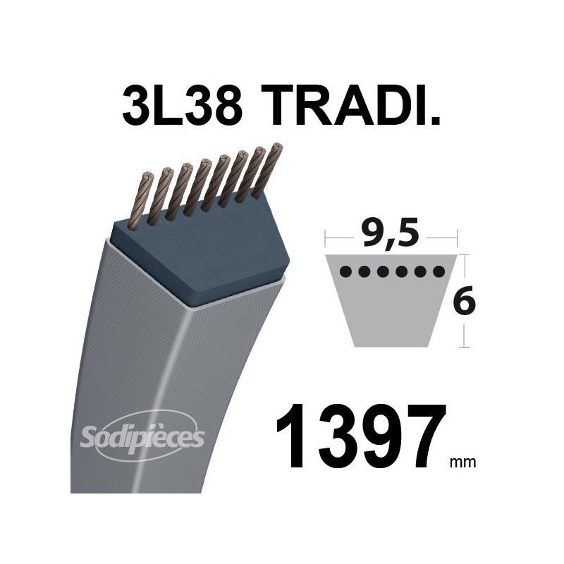 Courroie 3L550 Traditionnelle Trapézoïdale. 9,5 mm x 1397 mm.