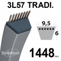 Courroie tondeuse 3L570 Traditionnelle Trapézoïdale. 9,5 mm x 1448 mm.