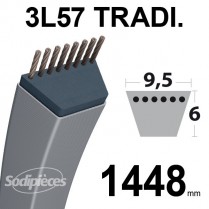 Courroie 3L570 Traditionnelle Trapézoïdale. 9,5 mm x 1448 mm.