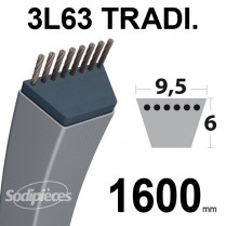 Courroie 3L630 Traditionnelle Trapézoïdale. 9,5 mm x 1600 mm.