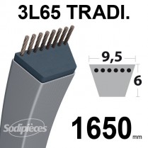 Courroie 3L650 Traditionnelle Trapézoïdale. 9,5 mm x 1650 mm.
