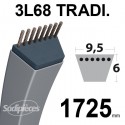 Courroie tondeuse 3L680 Traditionnelle Trapézoïdale. 9,5 mm x 1725 mm.