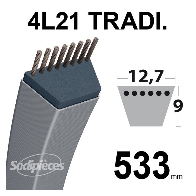 Courroie 4L210 Traditionnelle Trapézoïdale. 12,7 mm x 533 mm.