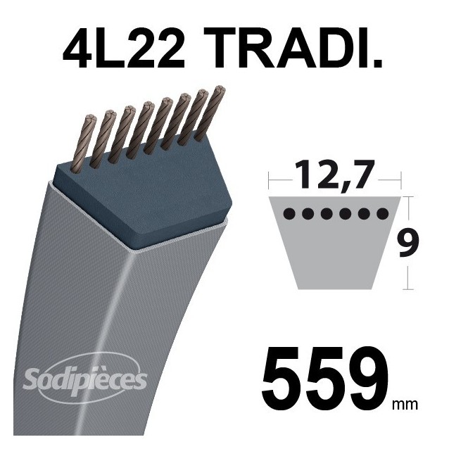 Courroie 4L220 Traditionnelle Trapézoïdale. 12,7 mm x 559 mm.