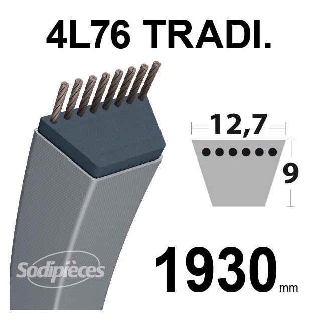 Courroie 4L760 Traditionnelle Trapézoïdale. 12,7 mm x 1930 mm.