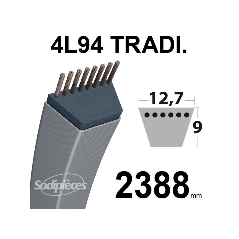 Courroie 4L940 Traditionnelle Trapézoïdale. 12,7 mm x 2388 mm.