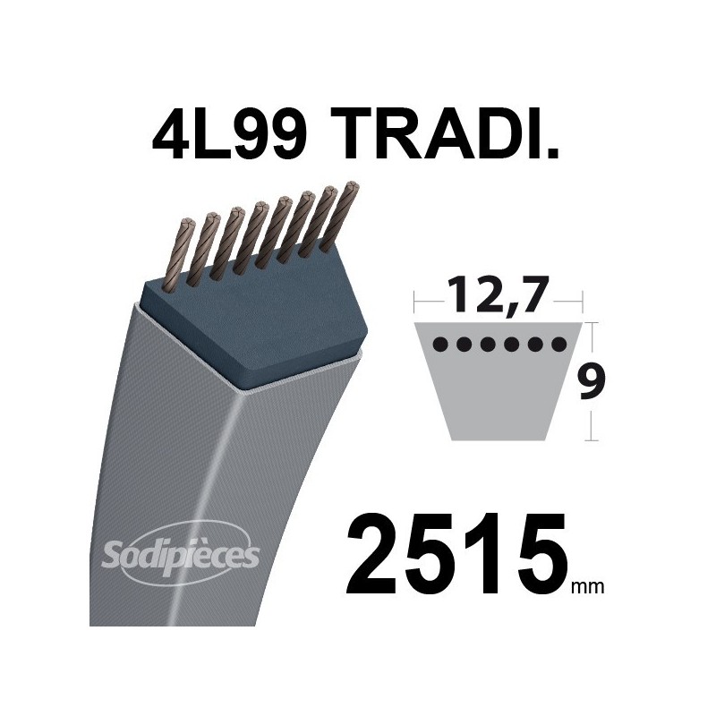 Courroie 4L990 Traditionnelle Trapézoïdale. 12,7 mm x 2515 mm.