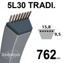 Courroie tondeuse 5L300 Traditionnelle Trapézoïdale. 15,8 mm x 762 mm.