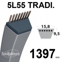 Courroie 5L550 Traditionnelle Trapézoïdale. 15,8 mm x 1397 mm.