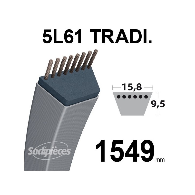 Courroie 5L610 Traditionnelle Trapézoïdale. 15,8 mm x 1549 mm.
