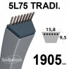 Courroie 5L750 Traditionnelle Trapézoïdale. 15,8 mm x 1905 mm.