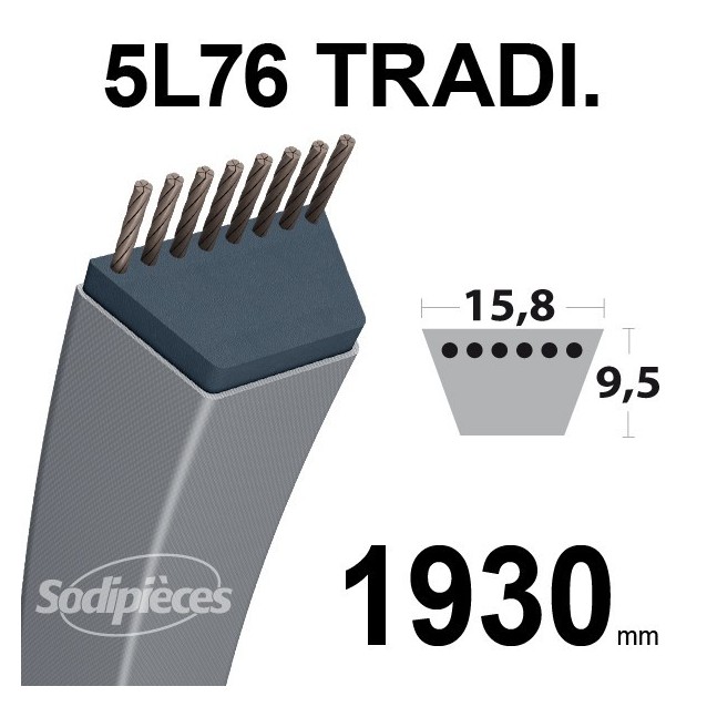 Courroie 5L760 Traditionnelle Trapézoïdale. 15,8 mm x 1930 mm.