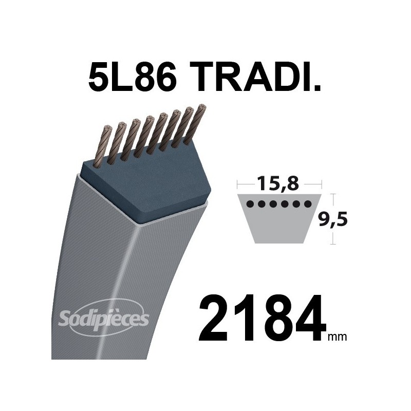 Courroie 5L860 Traditionnelle Trapézoïdale. 15,8 mm x 2184 mm.