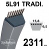 Courroie 5L910 Traditionnelle Trapézoïdale. 15,8 mm x 2311 mm.