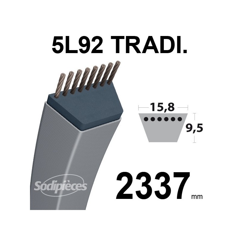 Courroie 5L920 Traditionnelle Trapézoïdale. 15,8 mm x 2337 mm.