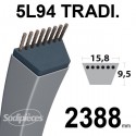 Courroie tondeuse 5L940 Traditionnelle Trapézoïdale. 15,8 mm x 2388 mm.