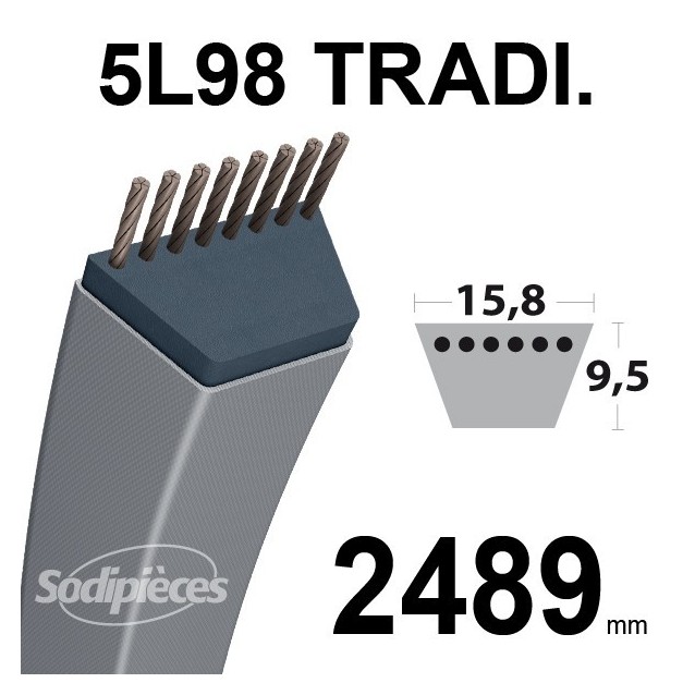 Courroie 5L980 Traditionnelle Trapézoïdale. 15,8 mm x 2489 mm.