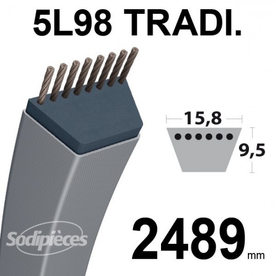 Courroie 5L980 Traditionnelle Trapézoïdale. 15,8 mm x 2489 mm.