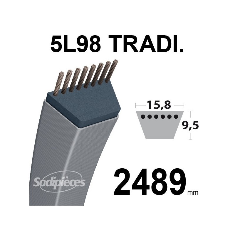 Courroie 5L980 Traditionnelle Trapézoïdale. 15,8 mm x 2489 mm.