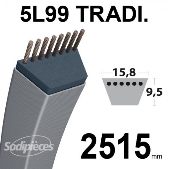 Courroie 5L990 Traditionnelle Trapézoïdale. 15,8 mm x 2515 mm.