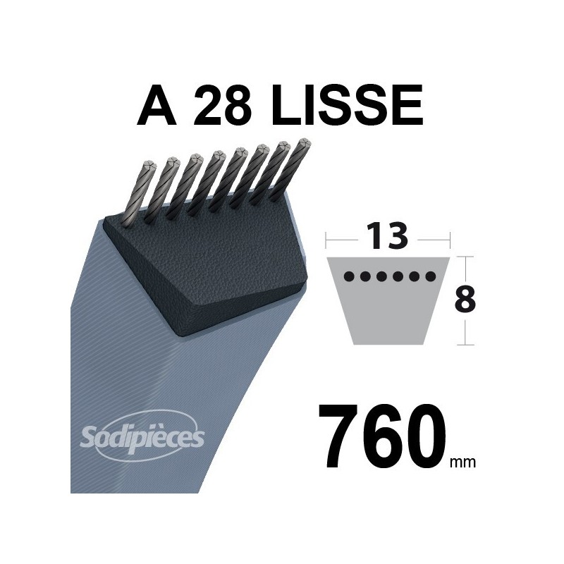 Courroie A28 Trapézoïdale. 13 mm x 760 mm.