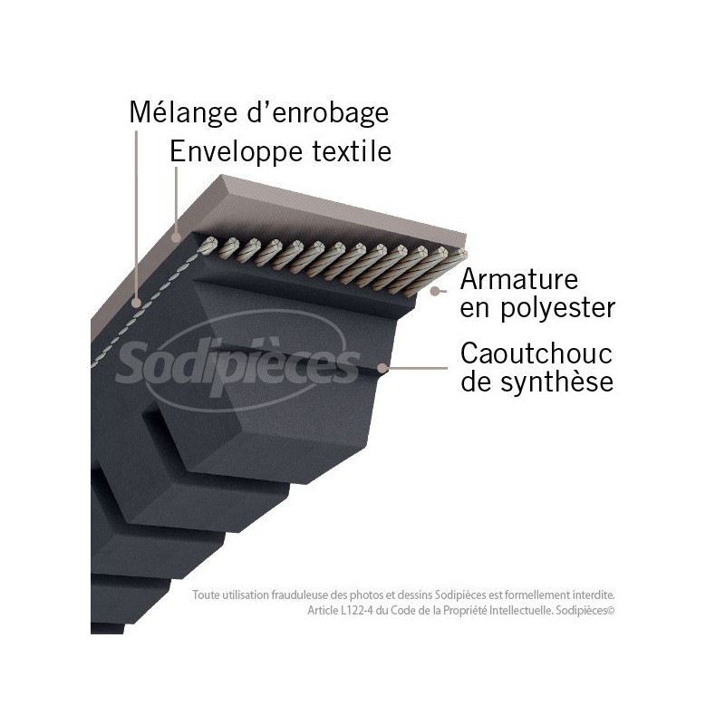 Courroie AX37 Trapézoïdale crantée. 13 mm x 990 mm.