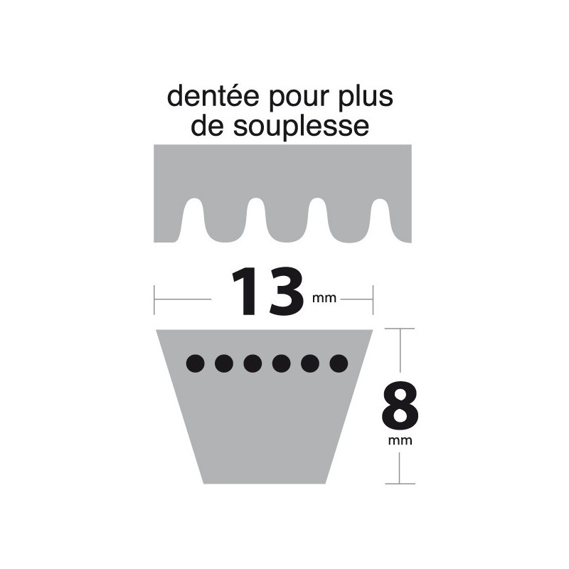 Courroie AX43 Trapézoïdale crantée. 13 mm x 1142 mm.