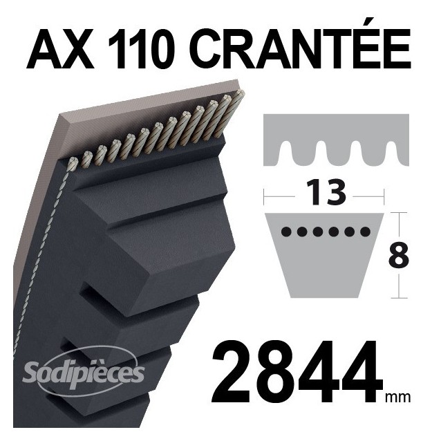Courroie AX110 Trapézoïdale crantée. 13 mm x 2844 mm.