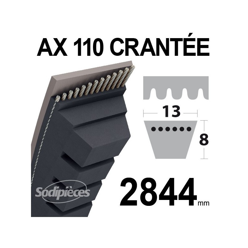 Courroie AX110 Trapézoïdale crantée. 13 mm x 2844 mm.