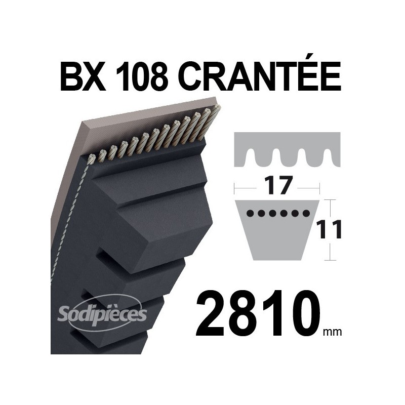 Courroie BX108 Trapézoïdale crantée. 17 mm x 2810 mm.