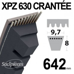 Courroie XPZ630 Trapézoïdale crantée. 9,7 mm x 642 mm.