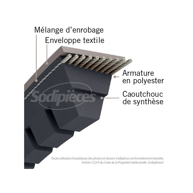 Courroie XPZ630 Trapézoïdale crantée. 9,7 mm x 642 mm.