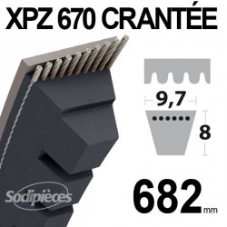 Courroie XPZ670 Trapézoïdale crantée. 9,7 mm x 682 mm.
