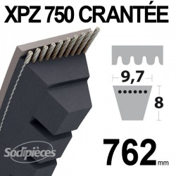 Courroie XPZ750 Trapézoïdale crantée. 9,7 mm x 762 mm.
